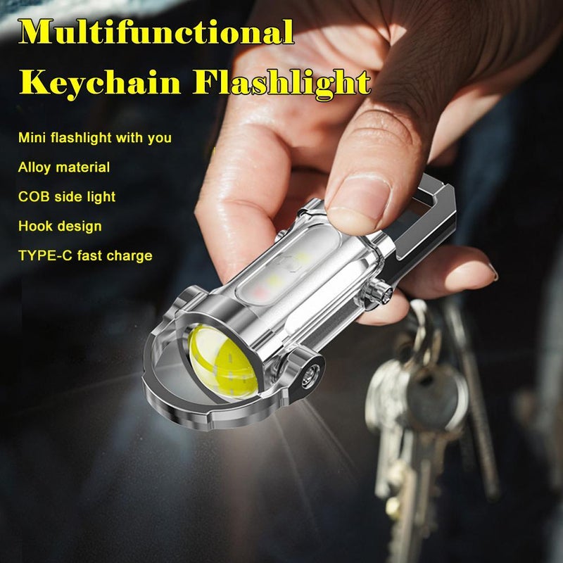 Portable Rechargeable Super Bright Mini Keychain Flashlight - 7 Mode Flashlight with COB side lights, Type-C fast charging, IPX4 Waterproof, Compact Aluminum Alloy Keychain Light (A 1pcs) - Image 4